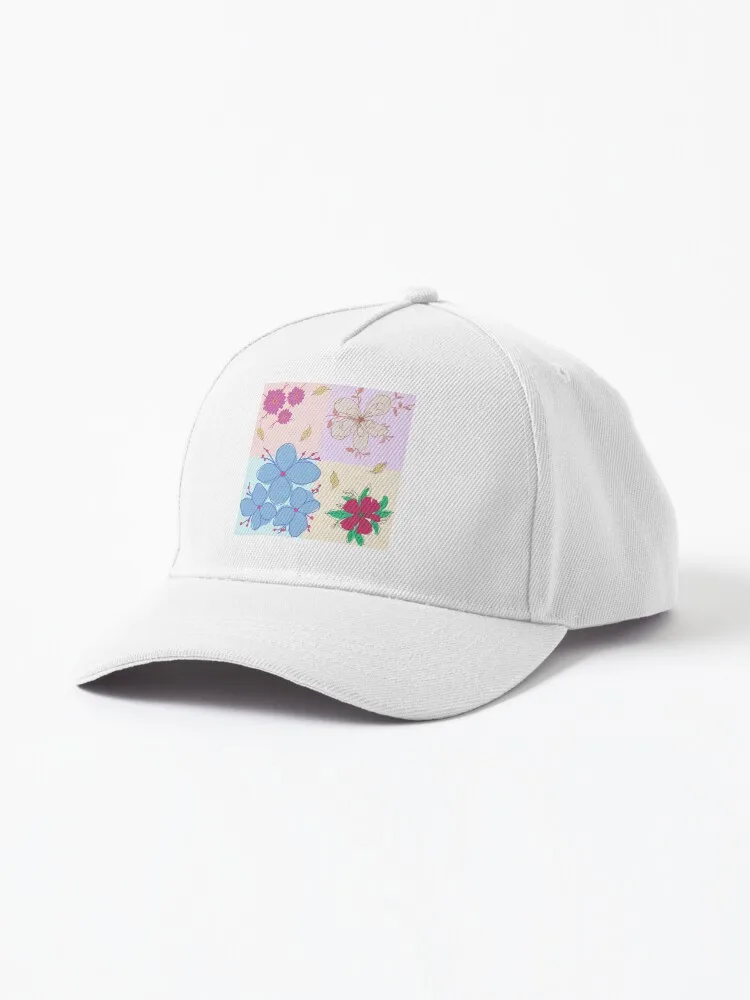 Lily Bloom Symphony: Floral Pattern Art Blue and Pink Cap