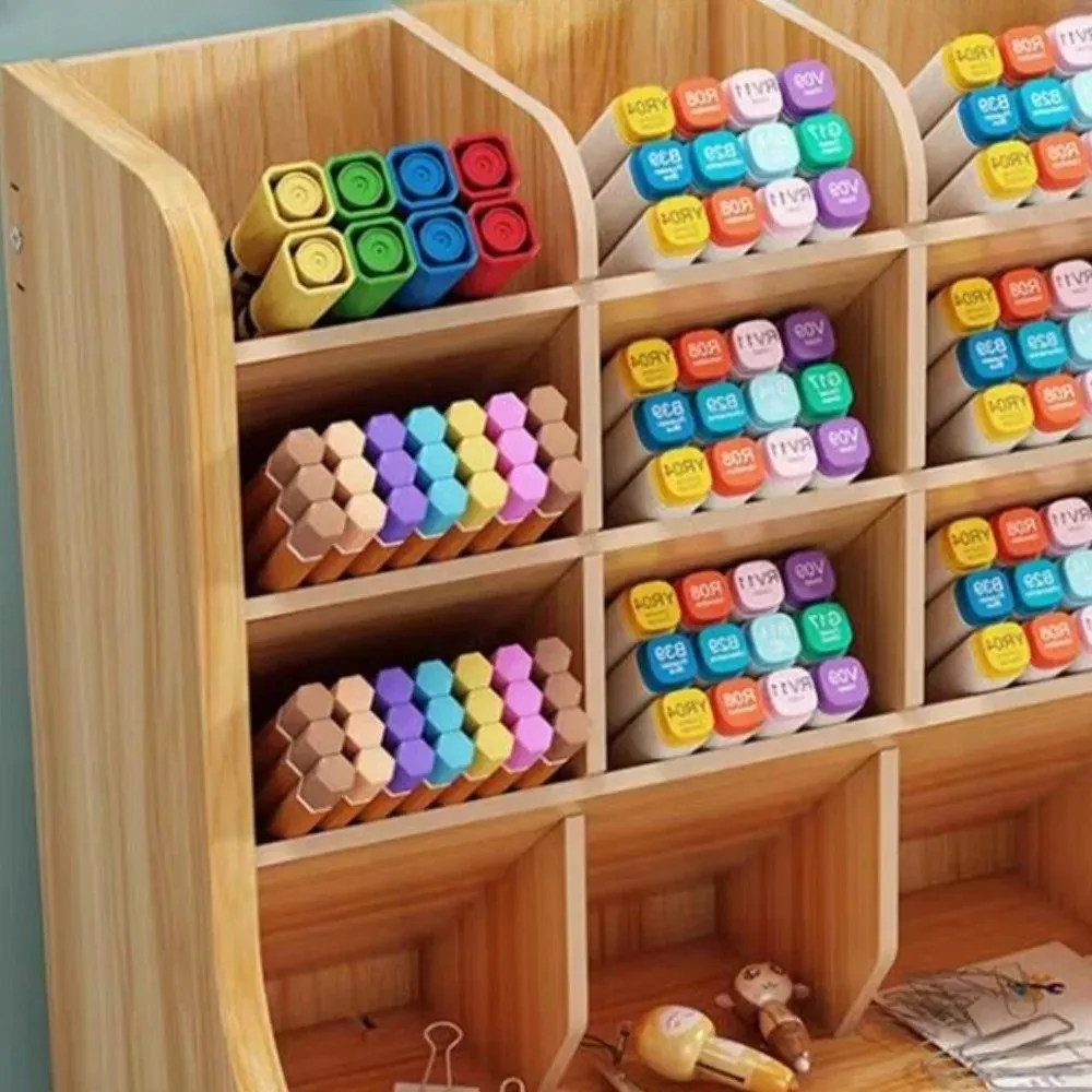 Portable Large Capacity Wooden Desk Organizer Multi-grid 5 Layer Stationery Storage Box with Drawer Pen Holder Office