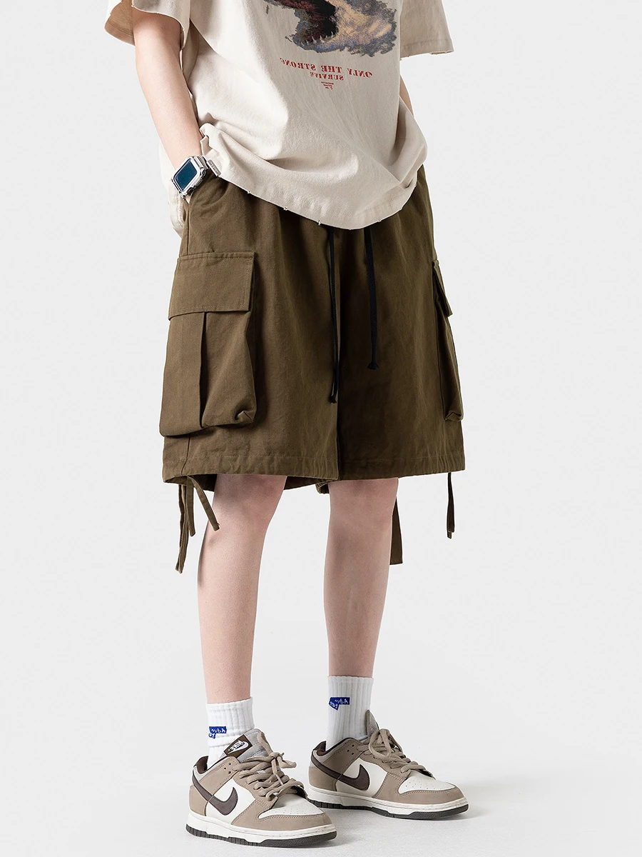 Loose Fit Workwear Shorts Men's Summer Large Pockets American Style Trendy High Street Functional Five-Quarter Pants