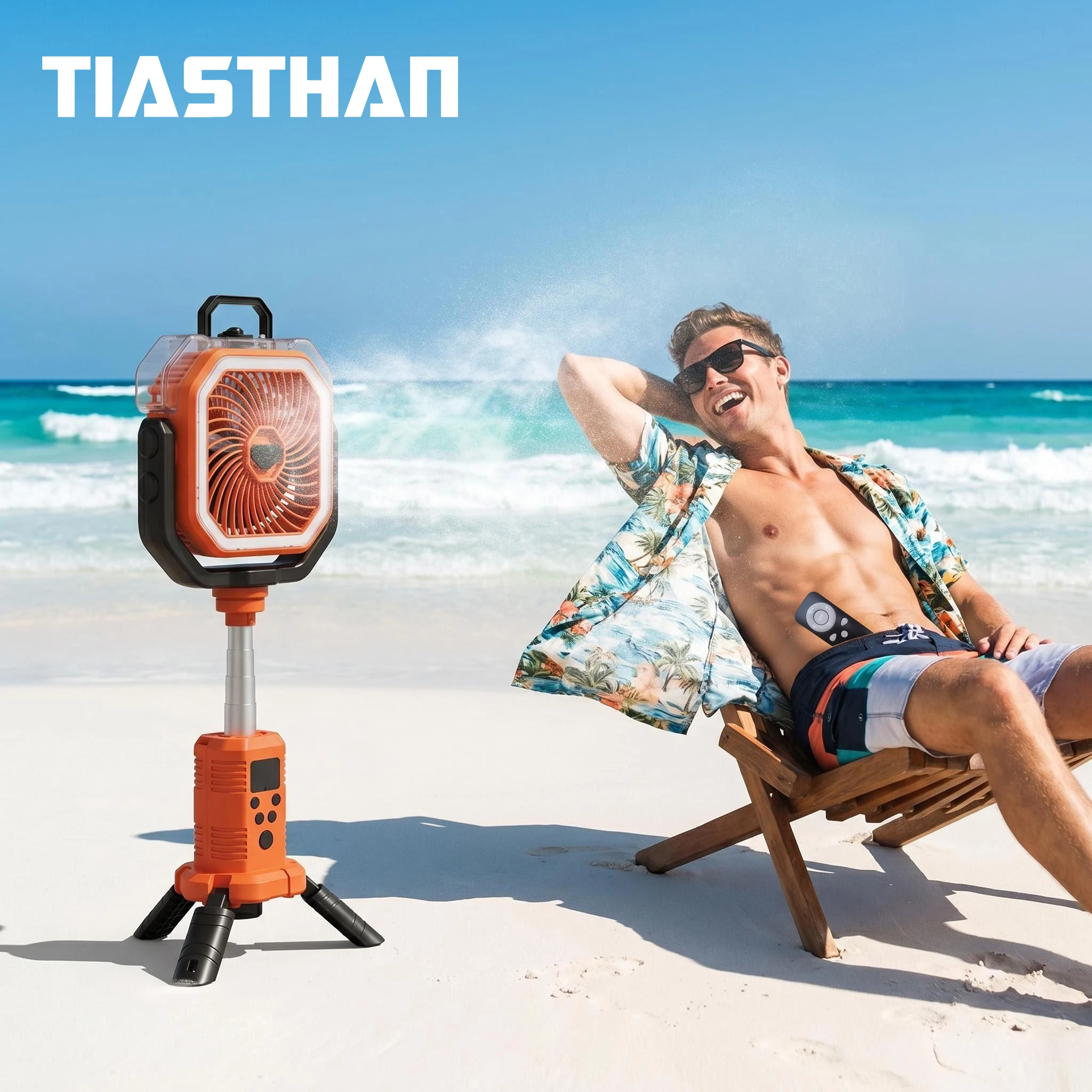 30000mAh Handheld Floor Fan with Double-Hole Spray Mist & Stepless Height Adjustment for Patio or Outdoor Portable Camping Fan