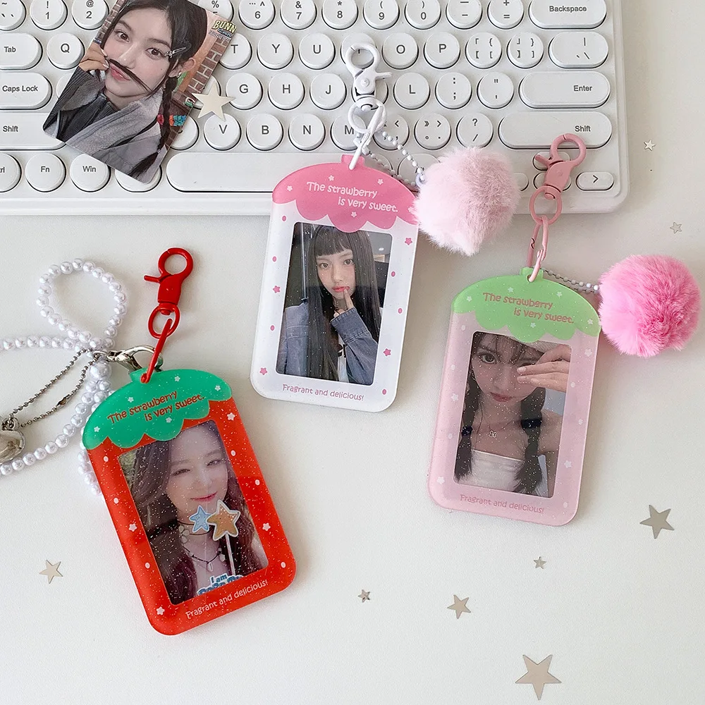 

INS Korean Fashion Strawberry Card Holder Trendy Girl Idol 3in Photo Storage Keychain Bag Plush Pendant Decorative Card Bag Gift