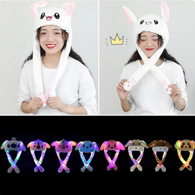 Lustige Hasenohren-Mütze, LED-leuchtender Plüsch-Mütze mit beweglichen Hasenohren und beweglichen Ohren, Jungen- und Mädchen-Kindergeschenk, Cosplay-Kappen – Detail 5