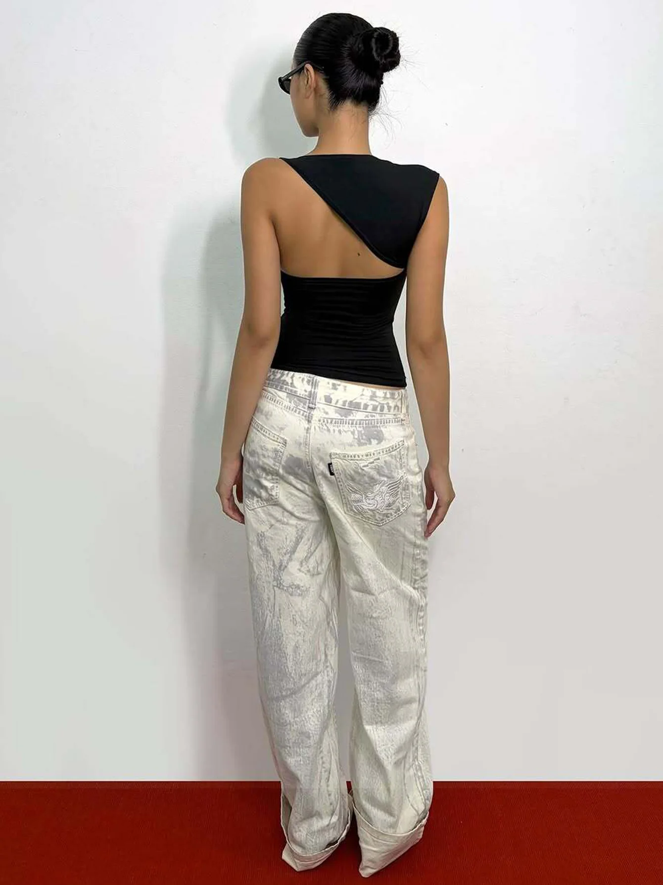 Hugcitar Women'S Fashion Irregular Neck Backless Sexy Crop Tank Top Summer Female Clothings Streetwear Festival Nightclub