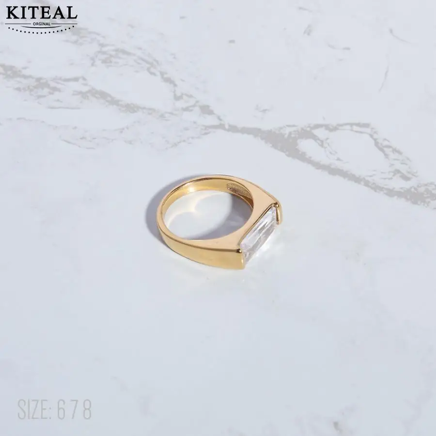 KITEAL-anéis de noivado banhado a ouro para homens e mulheres, anel longo de zircão, presente lindo, tamanho 6, 7, 8