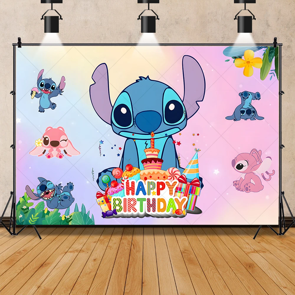 Disney Cartoon Lilo & Stitch Theme Photography Backdrops Ocean Flowers Kids Birthday Party Customiza Decor Backgrounds