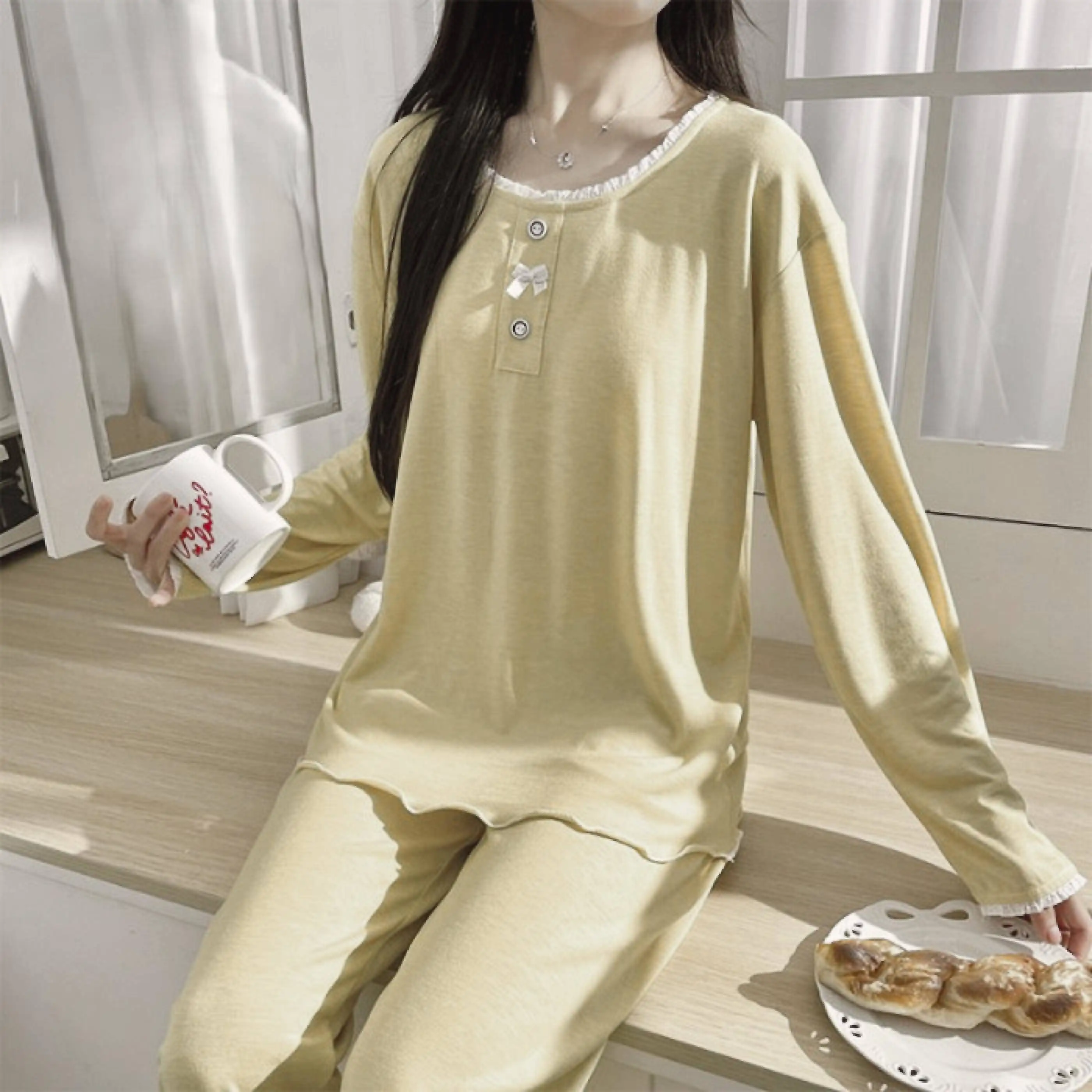 

Pajama Couple Sets Women Fall Velvet Flower Print Festive Gifting Loungewear Durable Quality Off Shoulder Long Sleeve Bermuda OL