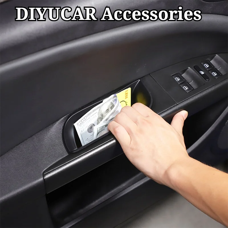 Para Seat Leon 1P 2008-2012 ABS negro puerta delantera de coche pasamanos clasificar caja de almacenamiento accesorios interiores de coche