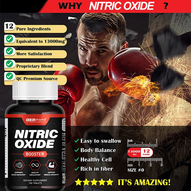 

Nitric Oxide Supplement - L-Arginine Amino Acid, Endurance Booster, Builds Muscle Mass, Non-GMO Gluten-Free Dietary Supplement