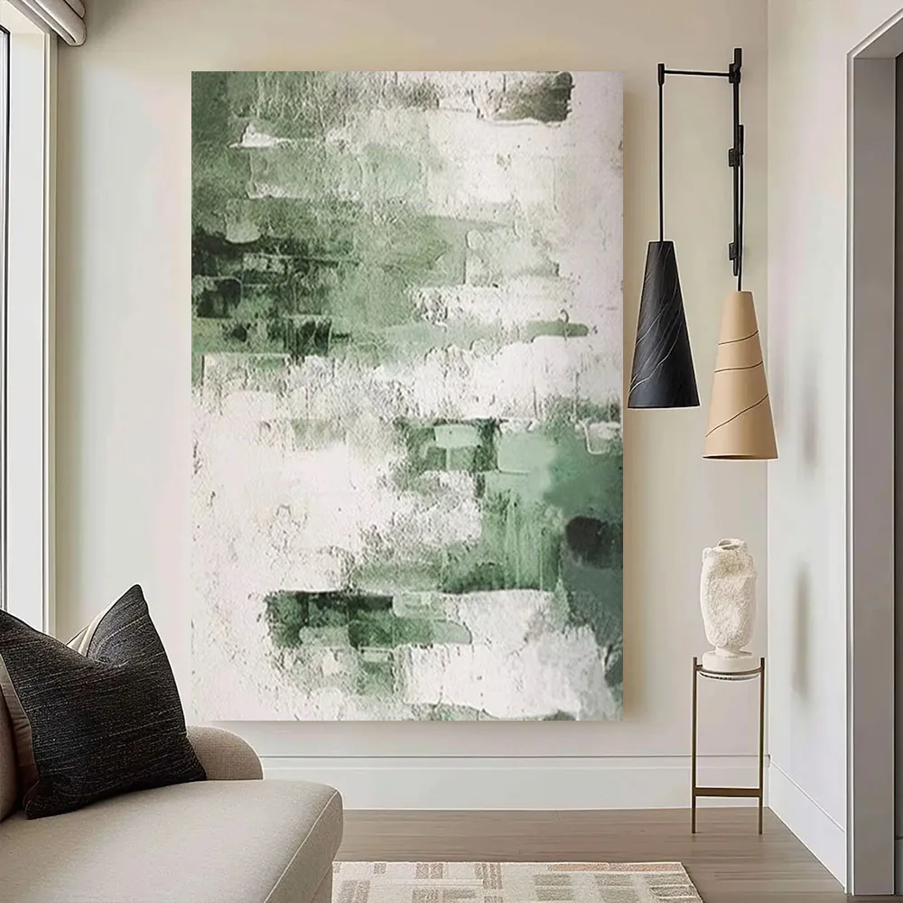 

New Design Modern Abstract Green Fresh Oil Painting Nordic Wall Hangings Picture Hand-Painted Wall Decor Minimalism Art Original