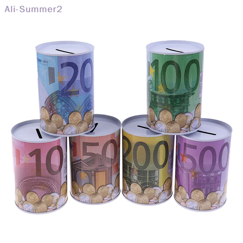 Euro Dollar Money Box Safe Cylinder Piggy Bank Banks For Coins Deposit Boxes