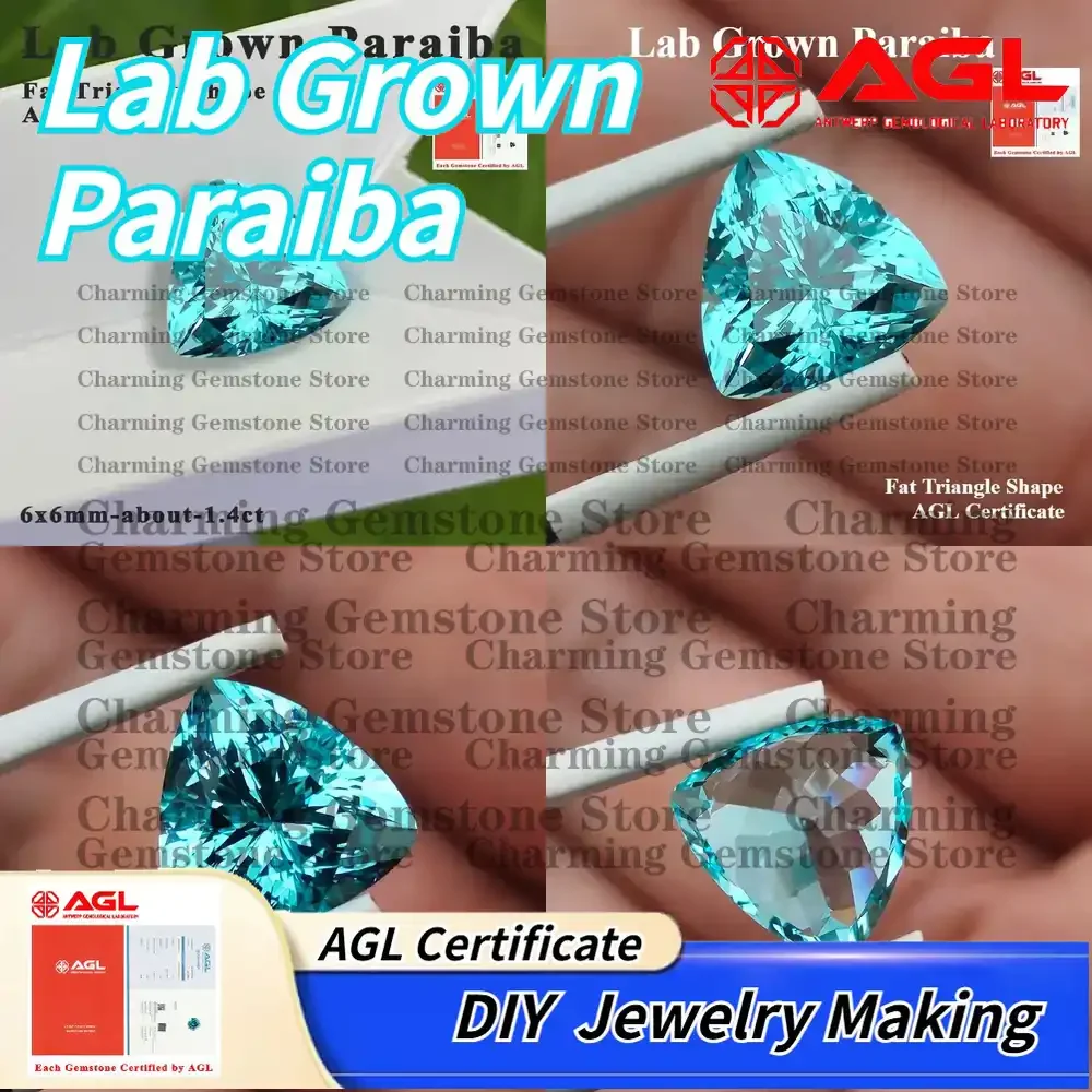 

Lab Grown Paraiba Gemstone for DIY Jewelry Making Fat Triangle Cut Inlay Ring Necklace Lab Created Paraiba Tourmaline AGL