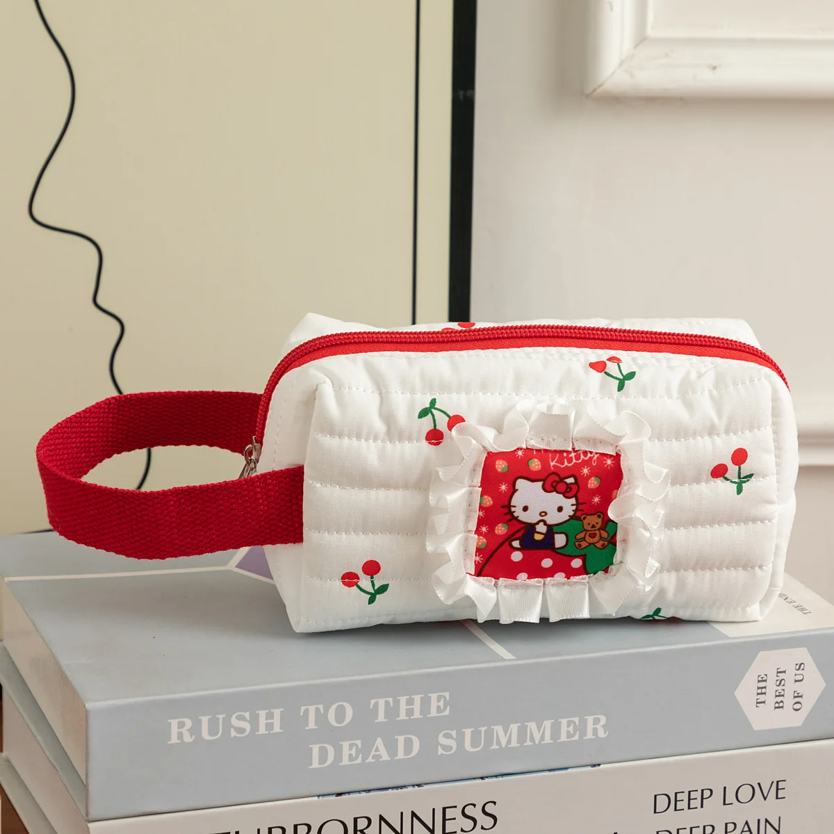 حقيبة مكياج لطيفة ذات سعة كبيرة على شكل قطة، حقيبة تخزين مستحضرات التجميل، منظم أدوات الزينة للسفر للطلاب