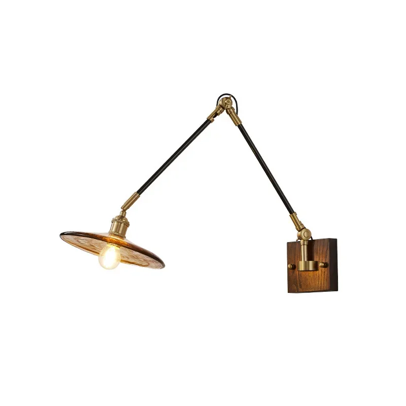 

Bedroom retro all copper, universal rocker arm, medieval style bedside wall lamp