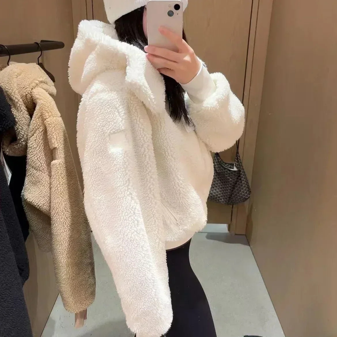 Manteau à capuche de Yoga de déesse, veste Foxy en peluche d'agneau, col montant chaud, Blazer d'hiver, coupe décontractée, pull à fermeture éclair complète, Rem