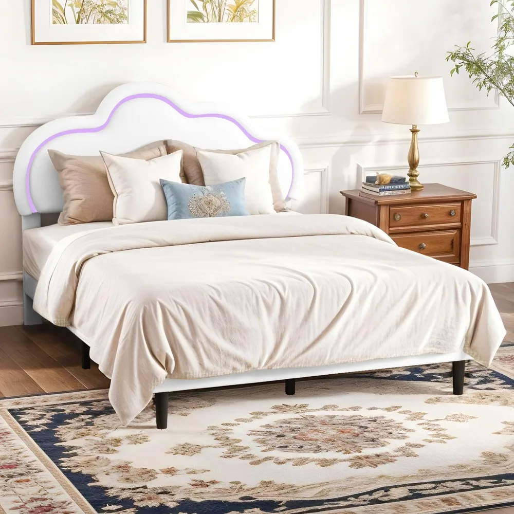 

Full Size Bed Frame Upholstered Cloud Headboard