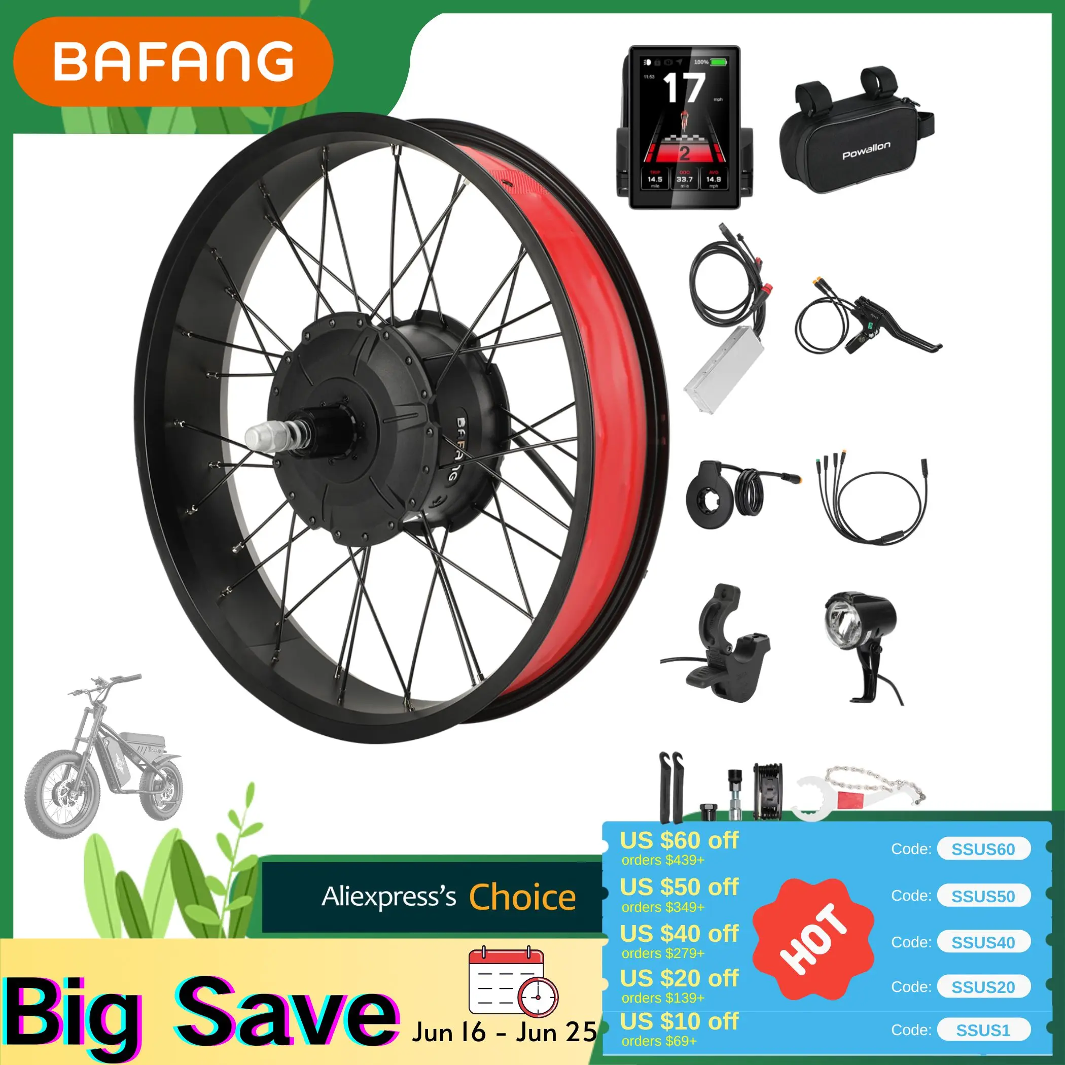BAFANG 750W EBike Conversion Kit - Rear Hub Motor Drive for 20" 26" Snow/Beach Fat Bike - Upgrade Your MTB Cruiser Foldable Bike