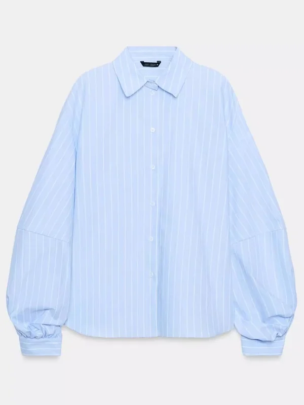 

Sweet Style Casual Cotton Shirt Spring Summer New Loose Fit Striped Long Sleeve Turn-down Collar Bubble Sleeve Women Top