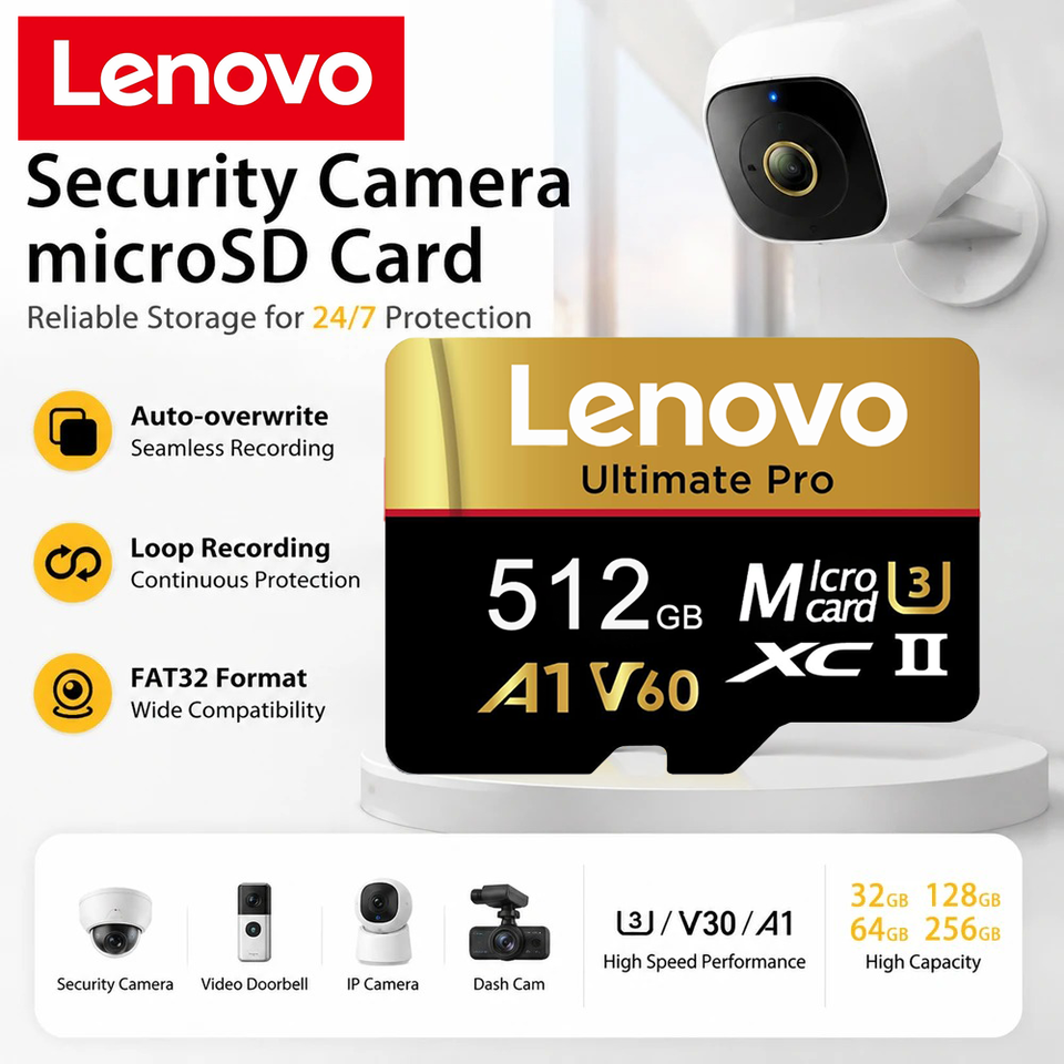 Lenovo Ultra Fast Micro TF SD Card Memory Card UHS-I A2 512GB/256GB/128GB/64GB for 4K Video Drone Gaming Nintendo Switch Camera