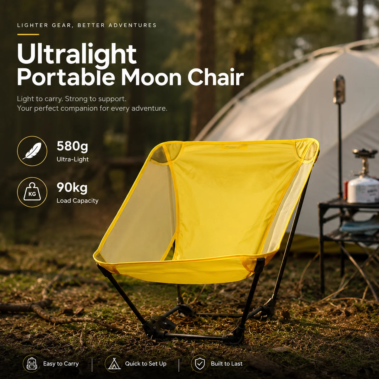 580g Ultralight Moon Chair Portable Folding Camping Chair 7001-T6 Aluminum Frame Mesh Seat for Hiking Backpacking