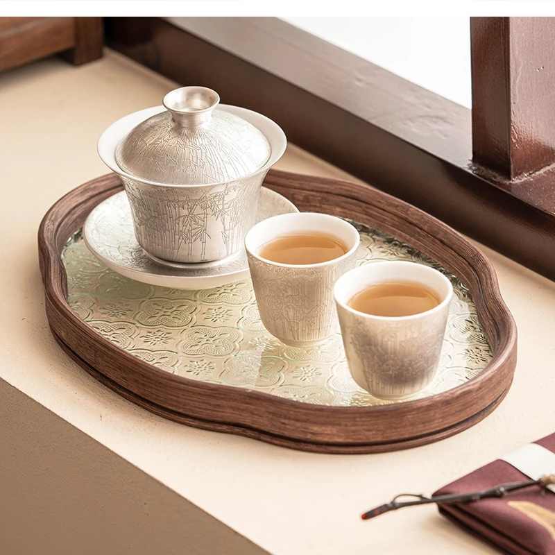 

999 silvering Kung Fu tea Set accompaniment Ceremony Light luxury ceramic high-end gift box to send friends elders gifts