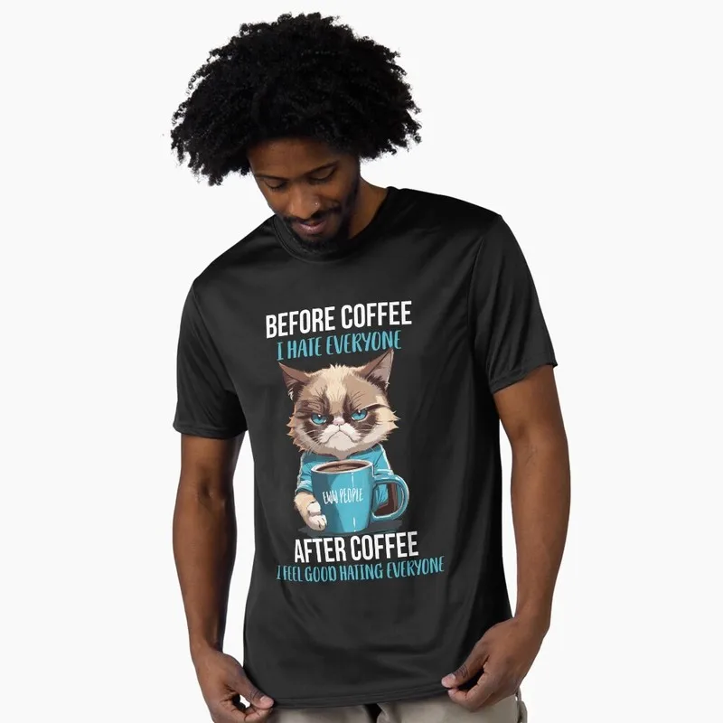 Before Coffee, I Hate Everyone. Funny Eww People Gift T-shirt. Short Sleeve Graphic Clothing. 100% Cotton Tee. US Size Tops, S-6