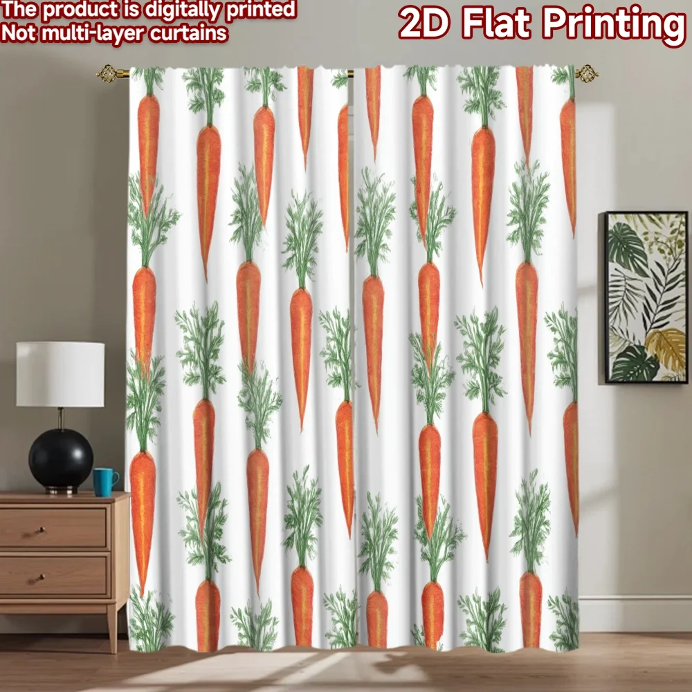 Carrot Pattern Curtains, Cute Vegetable Print Window Drapes, Farmhouse Kitchen Decor, Blackout Fabric for Dining Room Kids Room