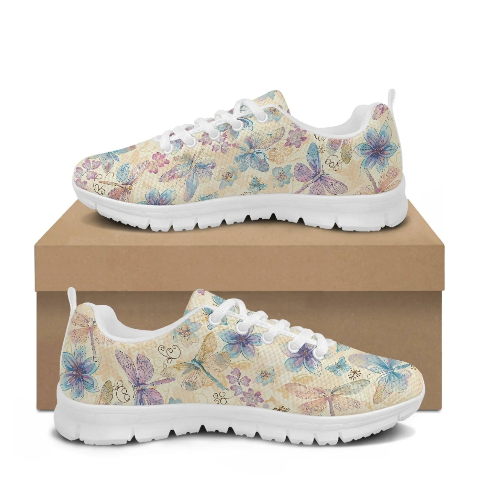 Coloranimal Dragonfly Flower Running Shoes Mesh & EVA Sole Running Sneakers Lace Up Fitness Shoes for Men