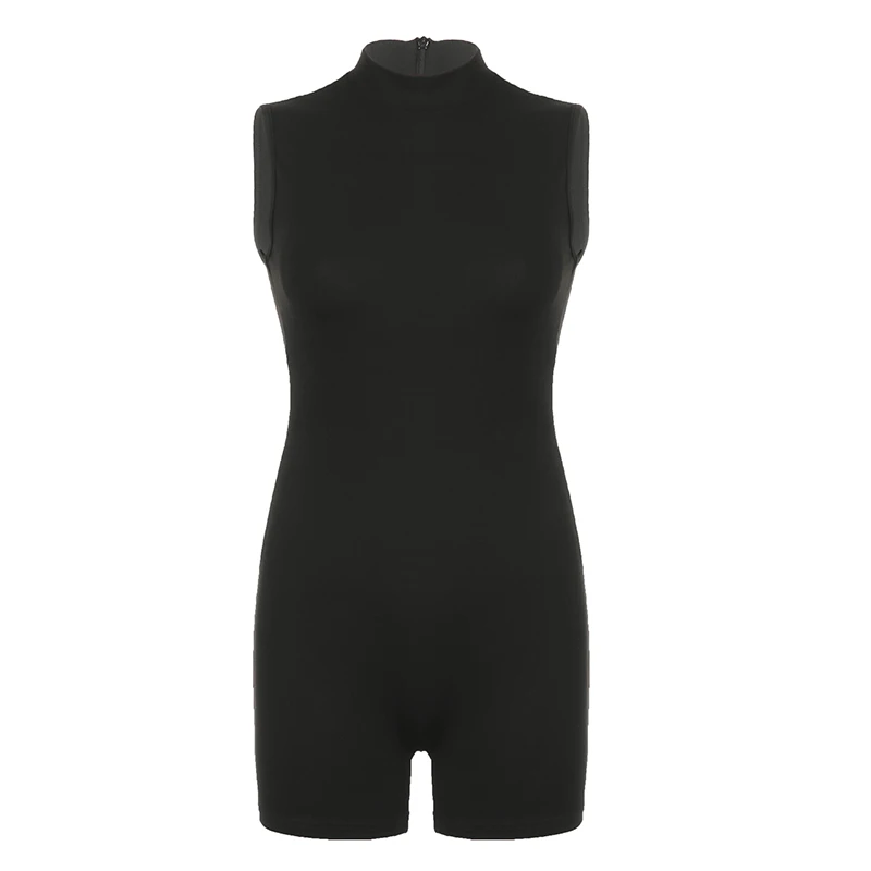 CIBBAR-mono deportivo informal para mujer, traje sin mangas de cuello alto, color negro liso, básico, combina con todo