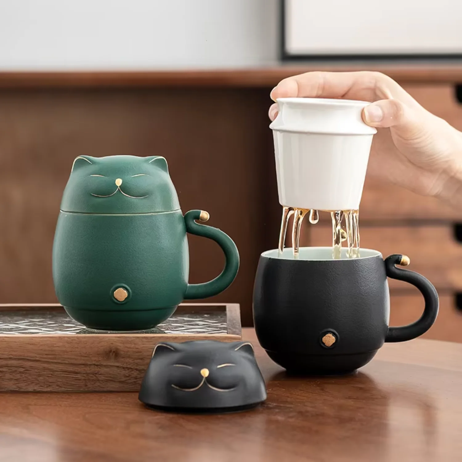 Lucky Ceramic Tea Cup with Infuser Cute Tea Mug with Lid 300ml