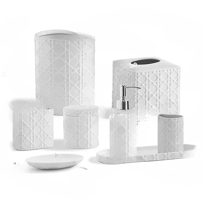 

3D Woven Pattern White Ceramic Bathroom Handwashing Kit Cup