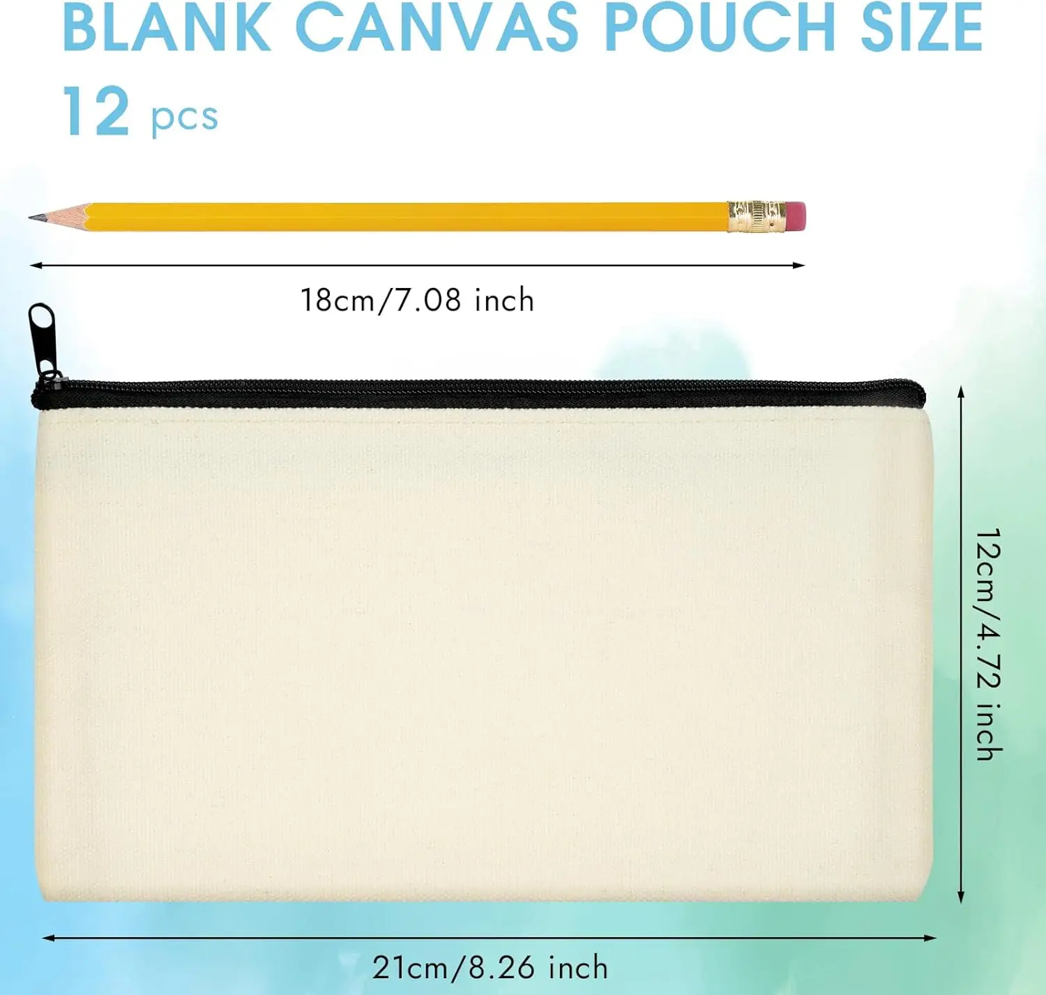 12-Pack Canvas Pencil Bags Blank Canvas Zipper Bags Makeup Bag DIY Handcraft Travel Storage Organizer Lead Pencil Case
