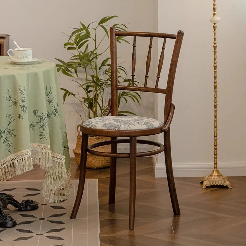 

French printed seat bag retro solid wood home dining chair antique restaurant cafe chair back chair