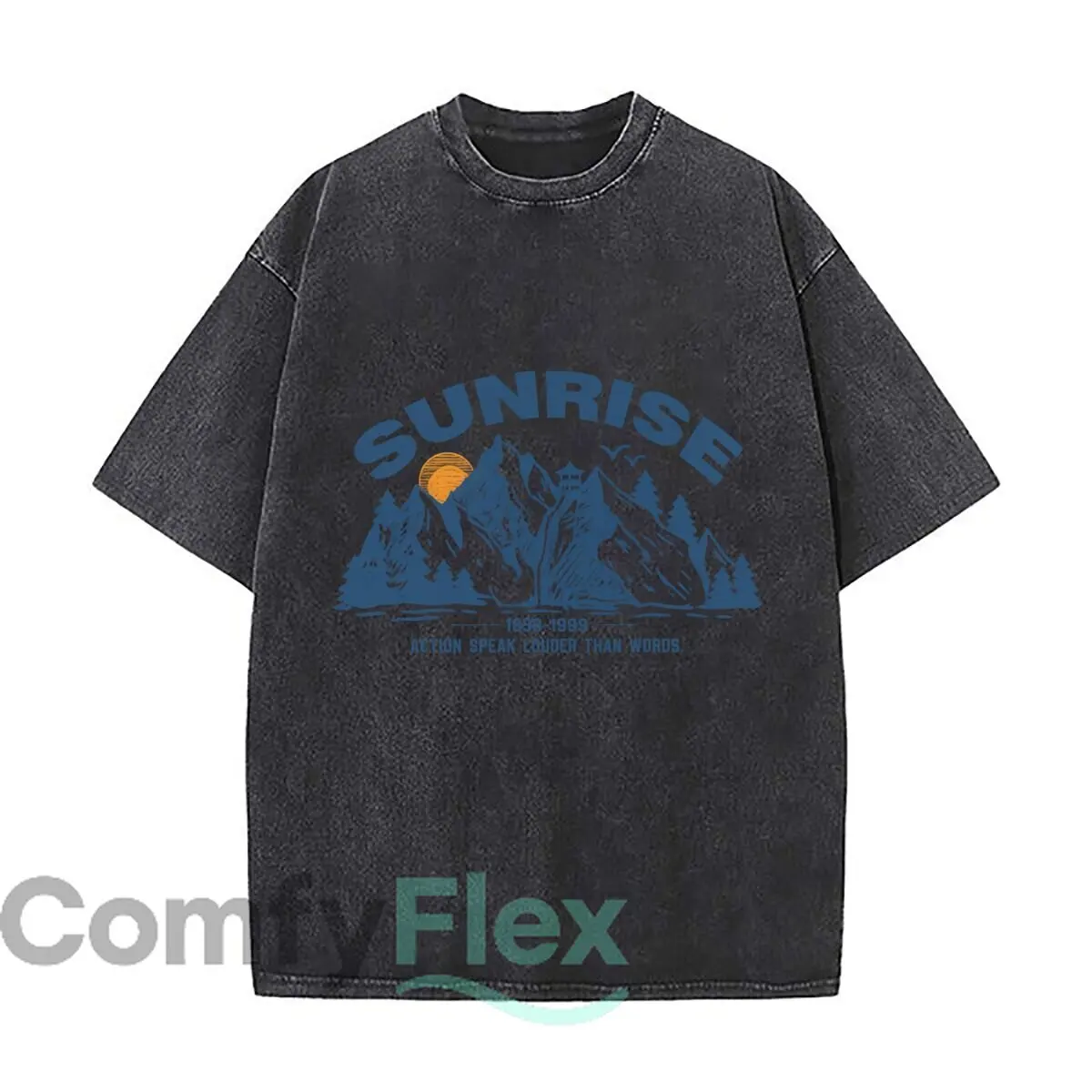 Sunrise Mountain 1856 1999 Action Speak Louder Than Words Distressed Faded Baggy Streetwear Tops for Park Hangouts