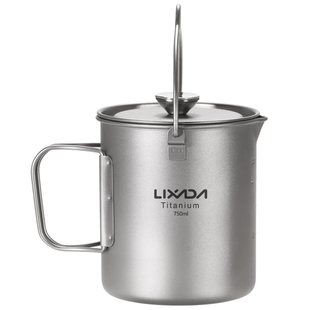 Lixada 750ml Titanium Coffee Cup Mug French Press Pot Coffee Maker Outdoor Camping Cooking Pot with Folding Titanium Spoon