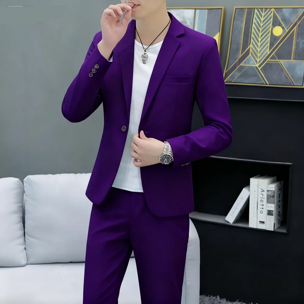 بدلة رجالية مكونة من قطعتين بقصة ضيقة فستان خريفي كاجوال للأعمال بلون سادة مع سراويل متضمنة مجموعة كاملة من ملابس تراباجو للرجال #4