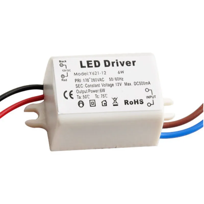 Y621-12 LED Driver Lighting Transformer Constant Current Input AC 110 -260V 500mA 50 -60Hz Output DC 12V 6W for LED Strip Lamp