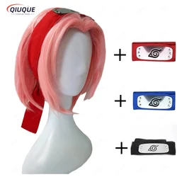 Anime Haruno Sakura Short Pink Styled Heat Resistant Hair Cosplay Costume Wig + Headband