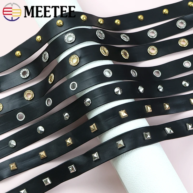 

5Meters Meetee 10/20mm Rivet PU Leather Cord Pet Collar Decor Ribbon Band Bracelet Punk Eyelets Rope Garment Sewing Accessories