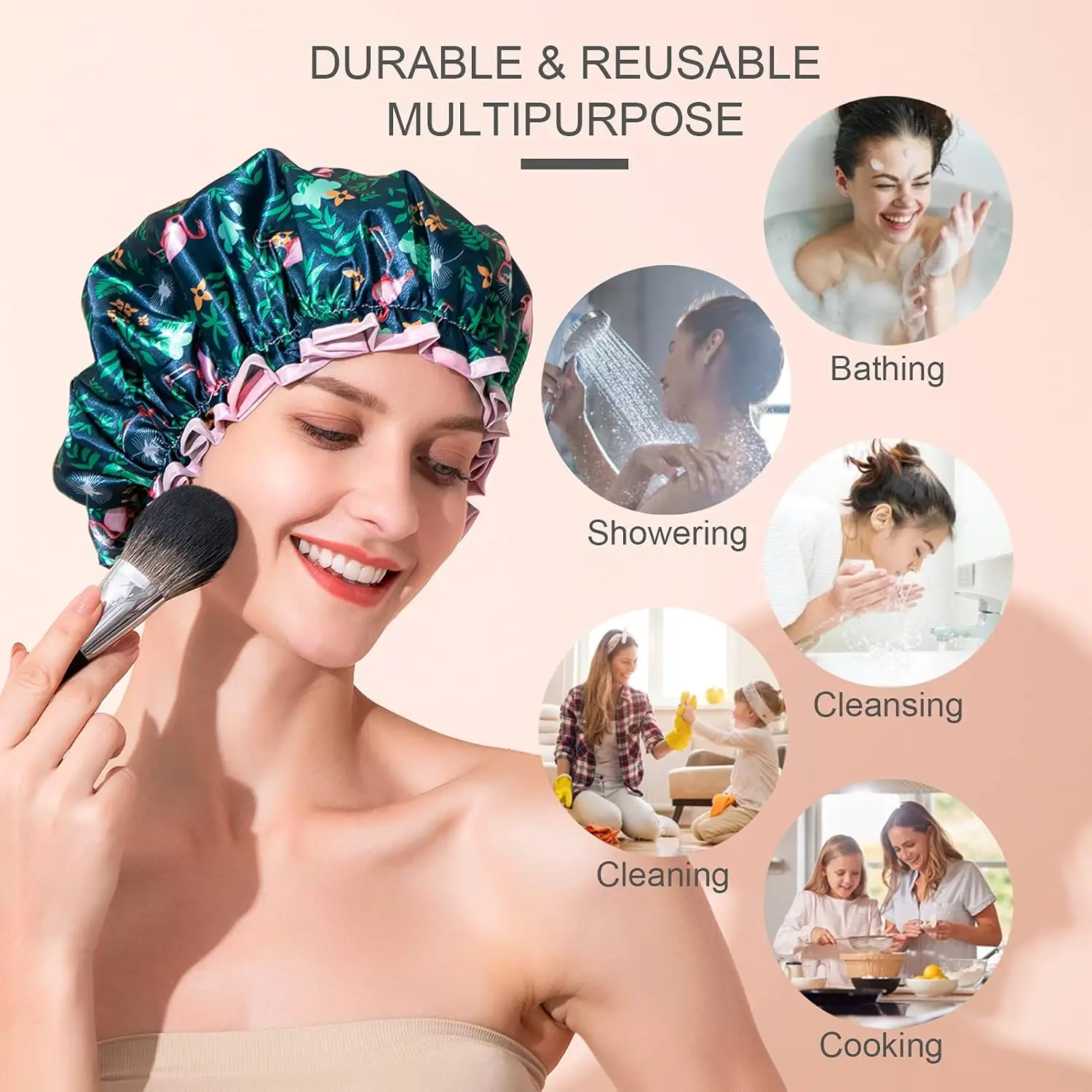 Doccia, cuffie da bagno riutilizzabili per capelli lunghi da donna, protezione per capelli per cappello da doccia da bagno impermeabile a doppio strato per ragazze e uomini