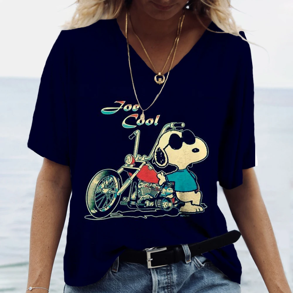 Fashionable Women\'s T-Shirts Cute Snoopy print Girl Summer Harajuku Loose Casual Clothing Kawaii V-Neck Short Sleeve T-Shirts