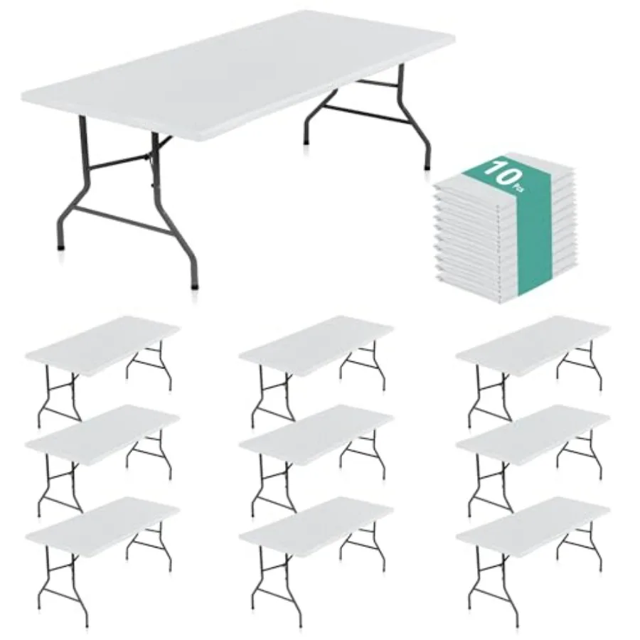 

10 Packs Waterproof Vinyl Tablecloths with Flannel Backing for 6ft Rectangle Folding Tables - 30x72 inch White Picnic Table Cov