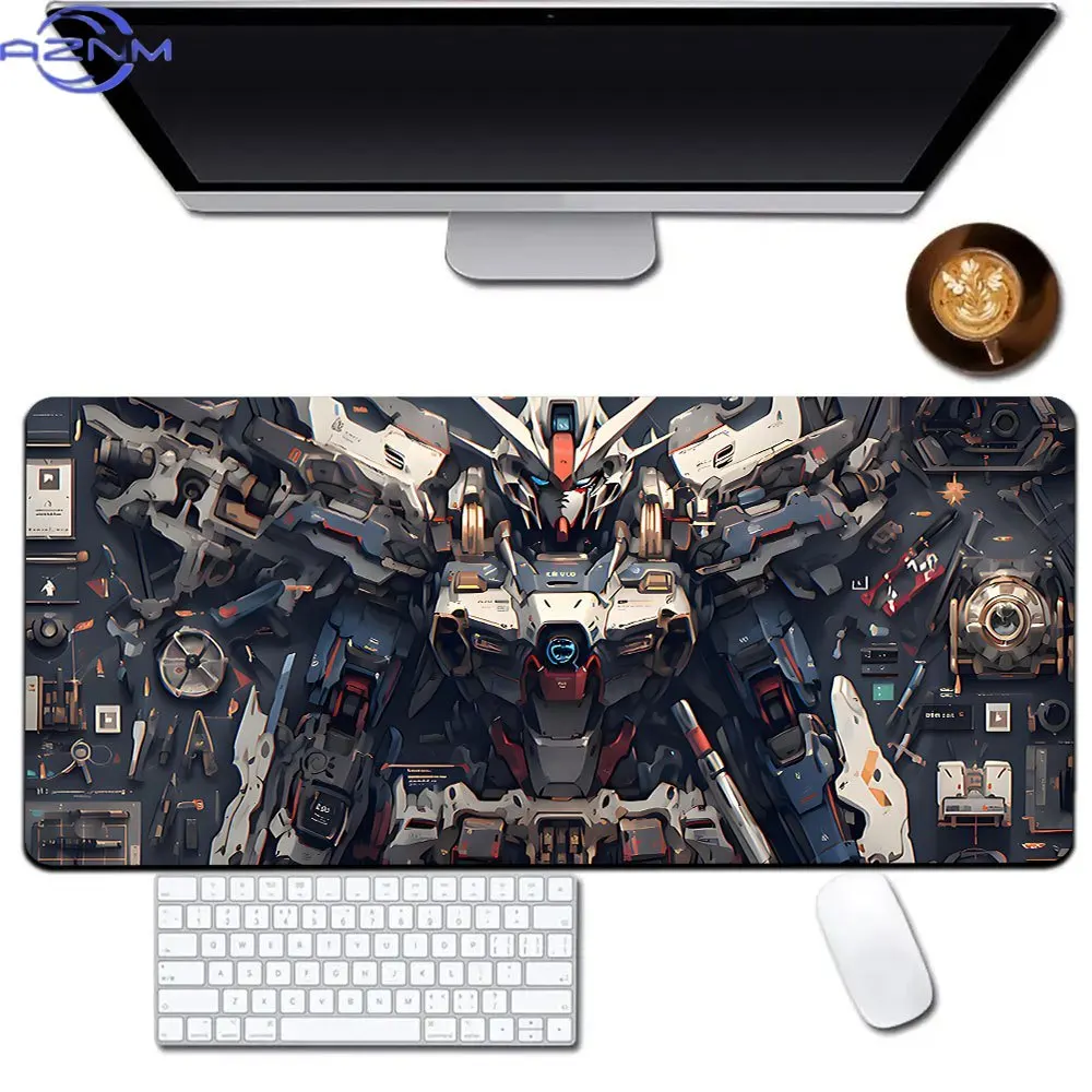 Dark Hangar Armor Robot Desk Mat, Futuristic Machinery Print Stitched Edge Anti-Slip Gaming Mousepad