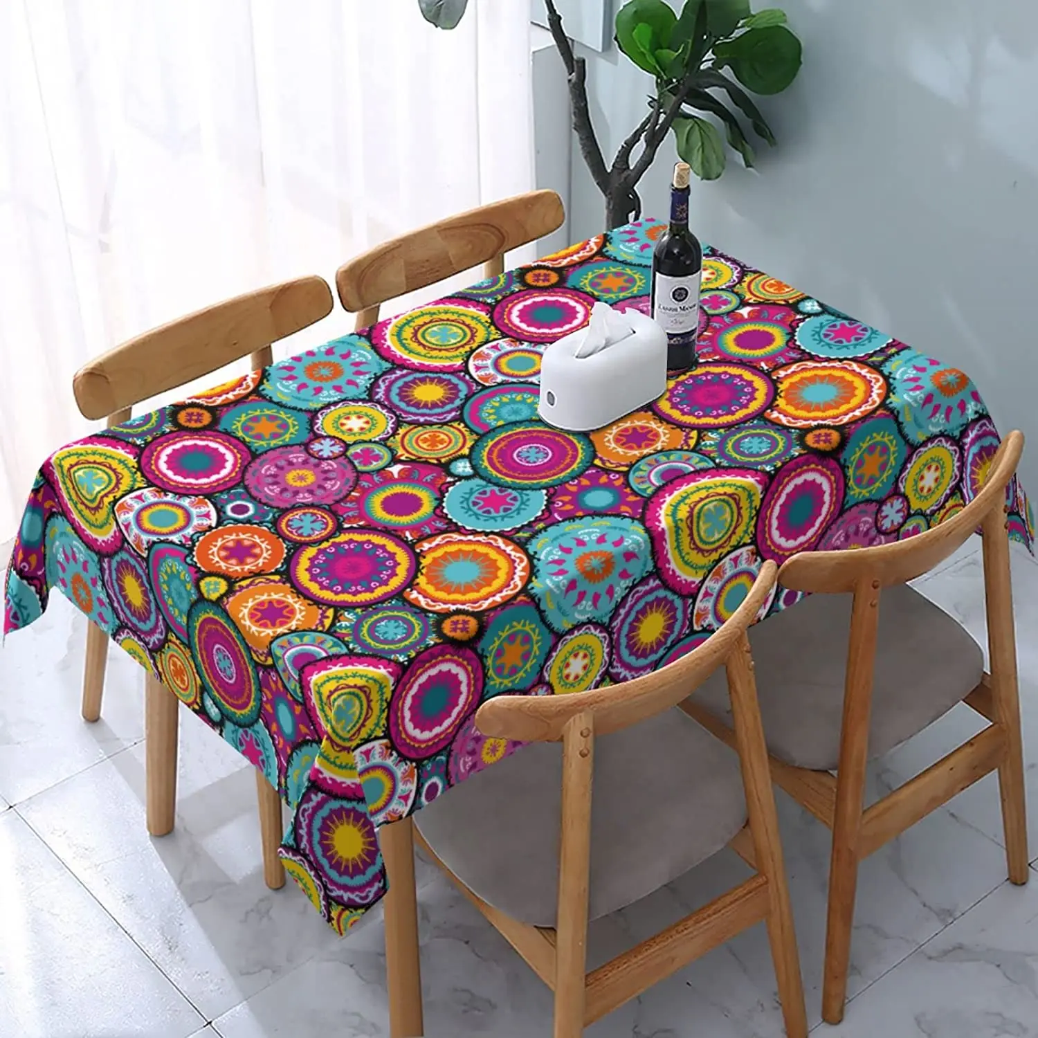 

Moroccan Colorful Circle Flower Waterproof Tablecloth Outdoor Picnic Party Rectangular Tablecloth Restaurant Kitchen Accessories