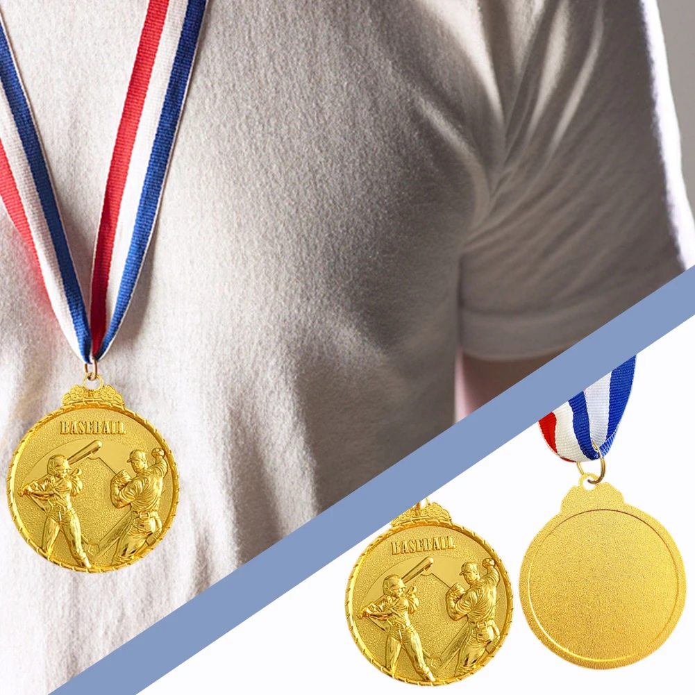 10Pcs Baseball Medals Sports Medals 5cm Metal Winner Medals with Neck Ribbon Competition Prize Medals for Sports Games