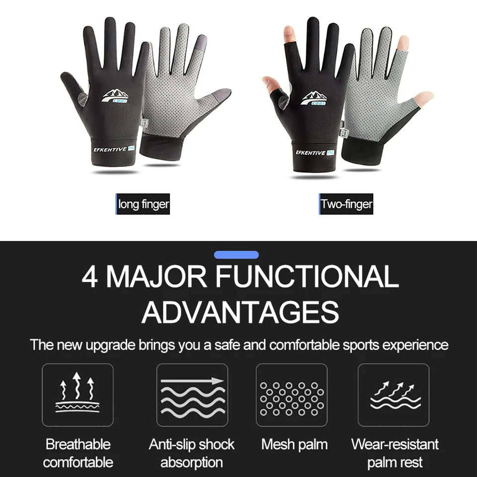 Summer Fishing Gloves Sun Protection Gloves Breathable Anti-slip Anti-UV Sport Cycling Ice Silk Outdoor Running Gloves Men Women