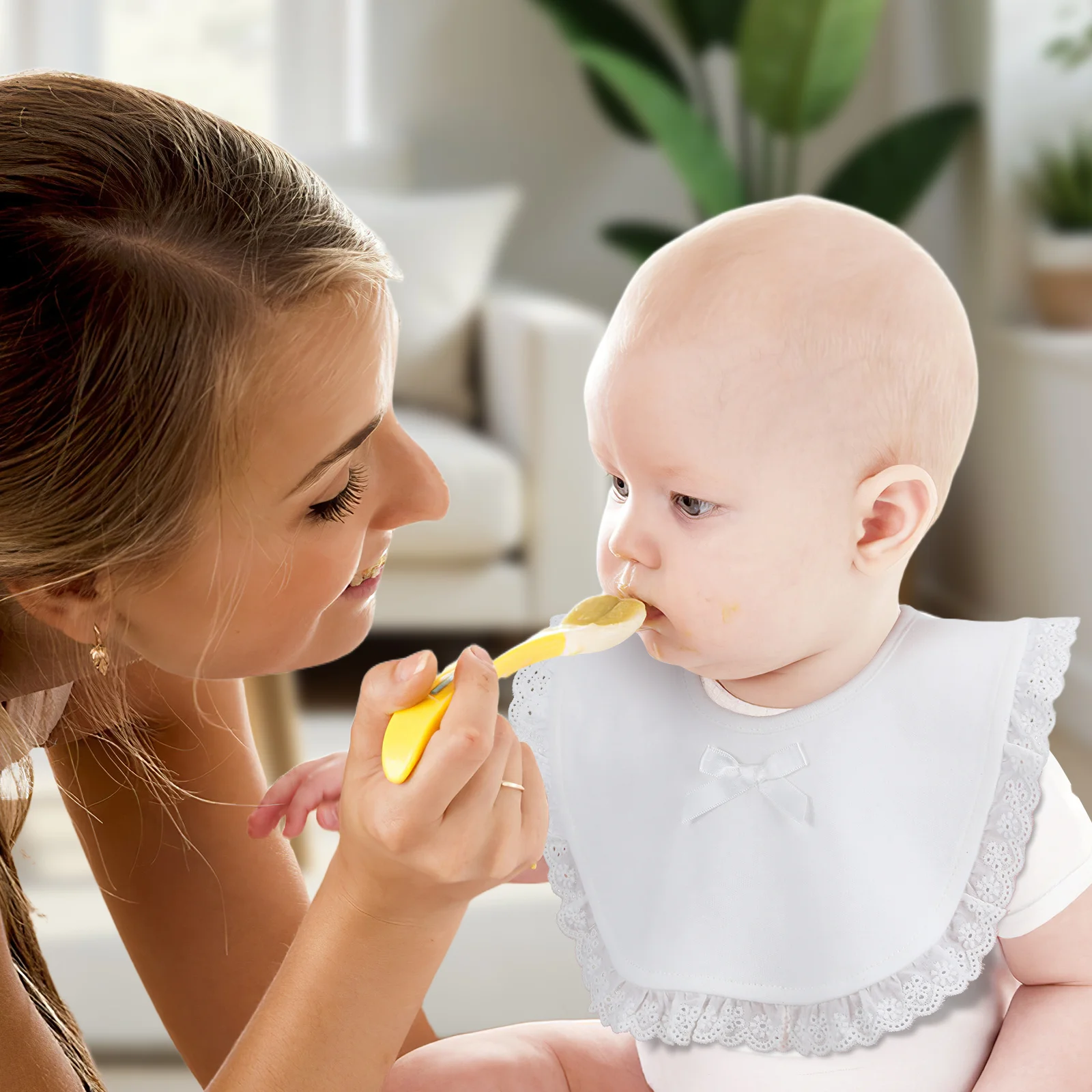 ผ้ากันเปื้อนเด็กทารกแบบลูกไม้ลายเจ้าหญิง 2 ชิ้น ผ้าฝ้ายนุ่มสบายสำหรับเด็กแรกเกิด ผ้าเช็ดน้ำลาย ผ้ากันเปื้อนเด็กทารก ผ้าเช็ดน้ำลายเด็กแรกเกิด