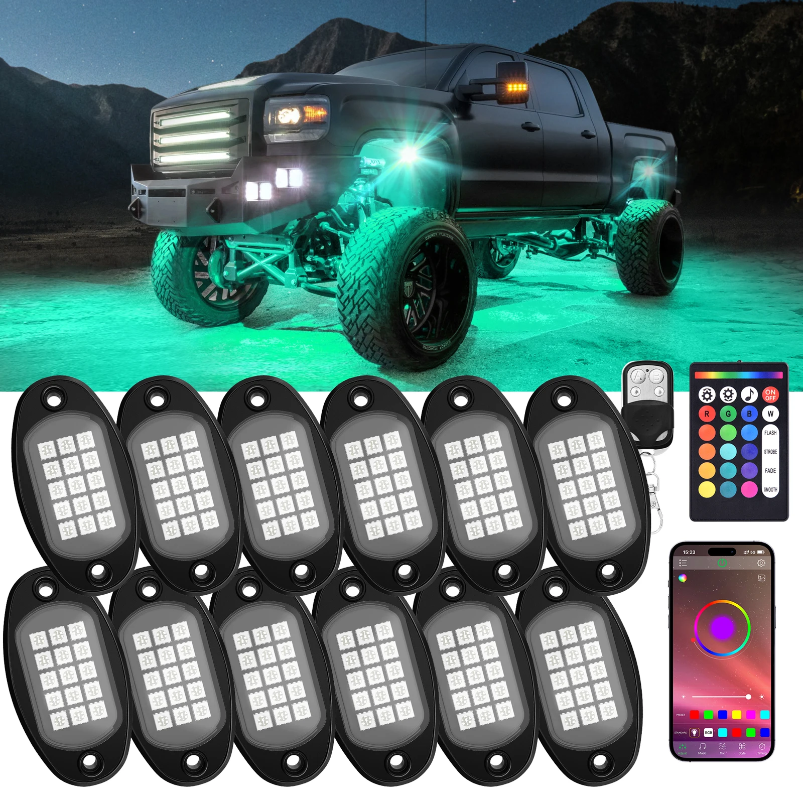 MICTUNING 8/12 Pods RGB LED Rock Light with APP/Remote Control & Music Mode,Multicolor Underglow Neon Light Kits,Underbody Lamp