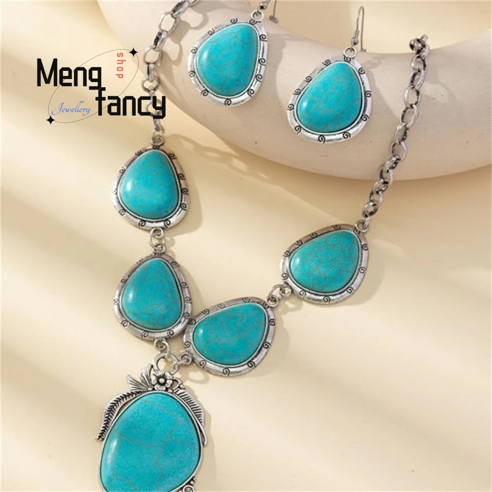 

Natural Retro Necklace Western Style Exaggerated Turquoise Thai Silver High-grade Fashion Fine Jewelry Best Selling Holiday Gift