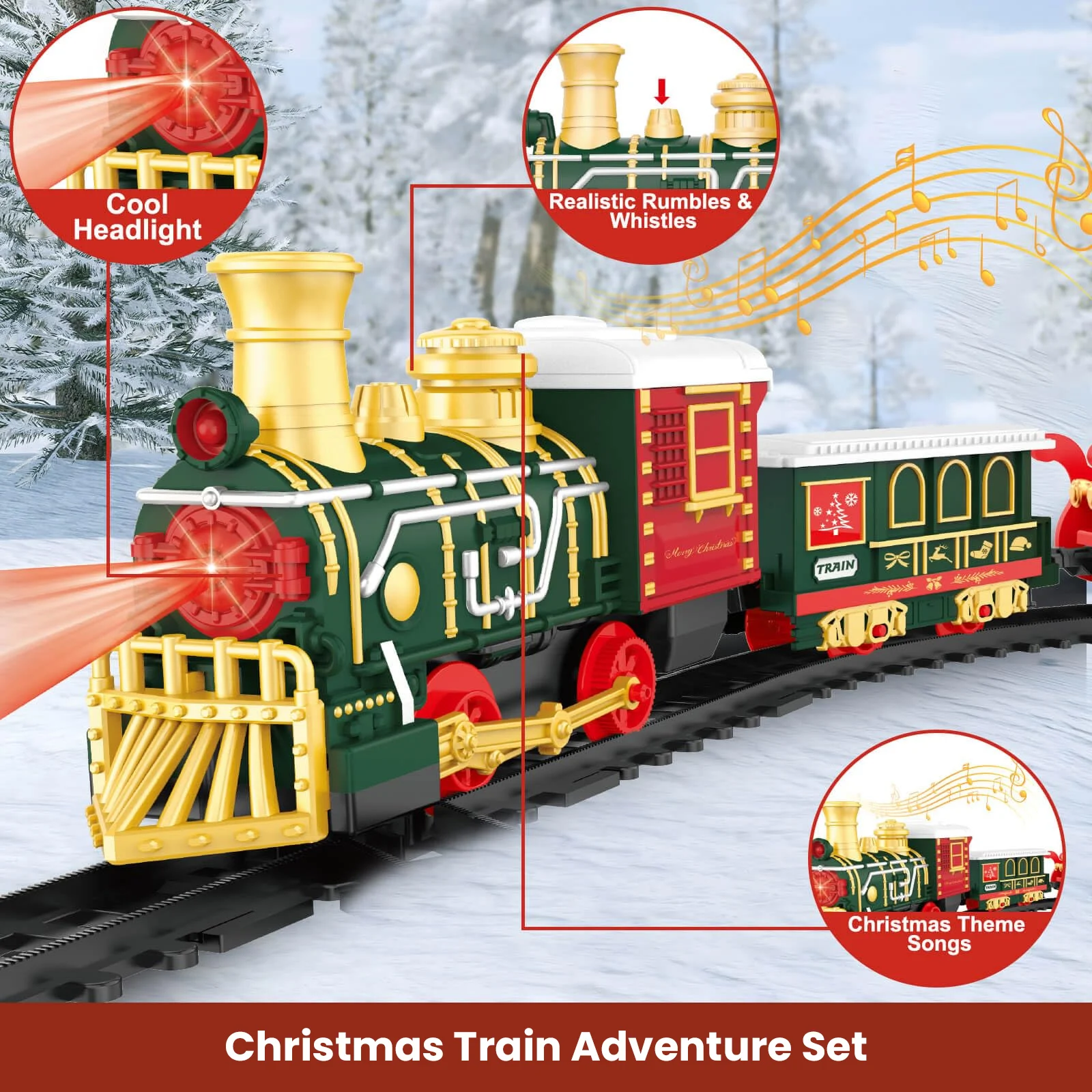 Train électrique de noël, Locomotive, moteur ferroviaire avec lumières et musique, décoration de la maison, cadeaux de noël et d'anniversaire pour garçon et fille