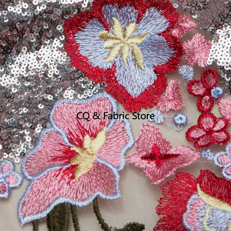 1yard 130cm new  lace fabric mixed color with AB sequins embroidery dress lace fabric